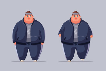 Fat man. Running and activity lifestyle concept. Cartoon vector illustration
