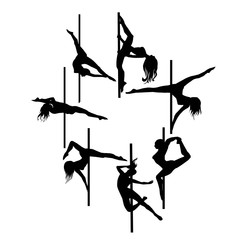 Vector silhouette of girl and pole on a white background. Pole dance illustration. EPS10