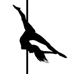 Vector silhouette of girl and pole on a white background. Pole dance illustration. EPS10