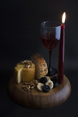 Table decoration of different flavors of cheese