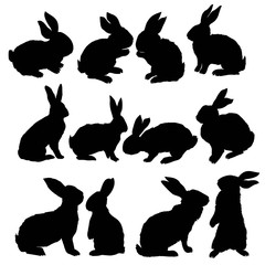 Silhouette of a sitting up rabbit, vector illustration