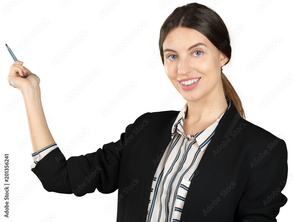 Canvas Prints Young businesswoman making a presentation isolated on white background