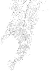 Cartina di Mumbai, vista satellitare, città, India. Strade della città