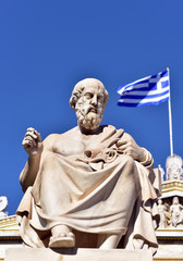 Greece, Athens, Academy of Athens, statue of the ancient Greek philosopher Plato