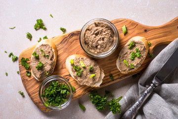 Pate from beef liver top view. 