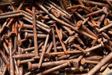Many rusted nail,Group of Iron rust,Metal surface becomes brown from deterioration
