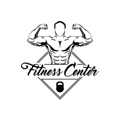 Fitness club center logo. Bodybuilder. Athletic man. Sportsman. Vector.