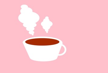 Brown hot drink in white cup on pink background,Coffee, Tea, Cocoa, Chocolate
