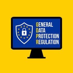 GDPR - General Data Protection Regulation text and shield on computer screen