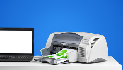 Printer copier machine on a bright colored background