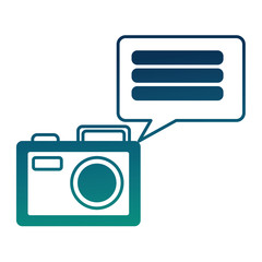 photo camera and speech bubble social media vector illustration  degraded color