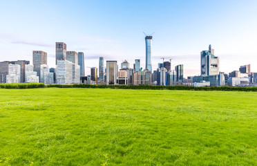 Fototapeta premium green lawn with modern building