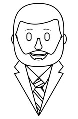 bearded man character elegant with necktie vector illustration outline