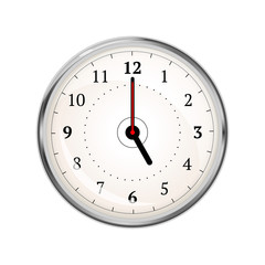 Realistic clock face showing 05-00 on white