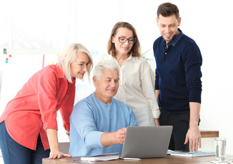 Group of people discussing ideas at table in office. Consulting service concept