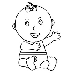 cute little baby girl sitting with diaper vector illustration outline