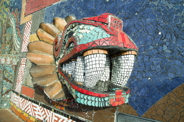Tile and glass mural of Zacatlán de las manzanas, unique in Mexico, Puebla, Mexico © Nailotl