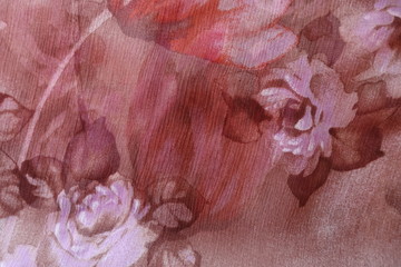 Pink and brown chiffon fabric with floral print