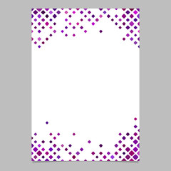 Diagonal square pattern page border template - vector graphic design from rounded squares in purple tones with white background for stationery