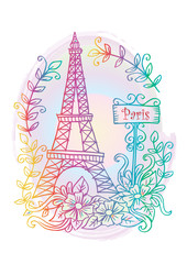 Fototapeta na wymiar Eiffel tower with floral ornament. 