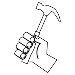 hand holding hammer tool repair vector illustration outline