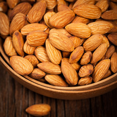 Almonds Nuts Background. Selective focus.
