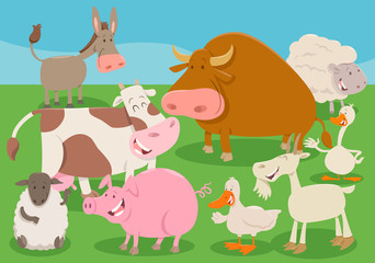 farm animal characters group cartoon illustration