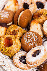 Assorted Mixed Cookies Background Dessert. Selective focus.