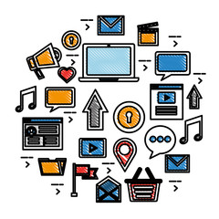 social media collection icons digital technology vector illustration drawing