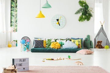 Yellow and green child's playroom