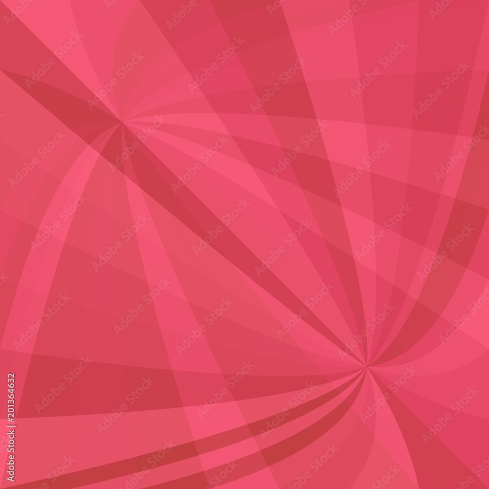 Poster red abstract dynamic background - vector design from curved ray stripes