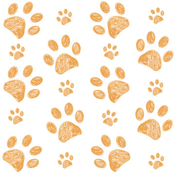  Yellow doodle paw print pattern background