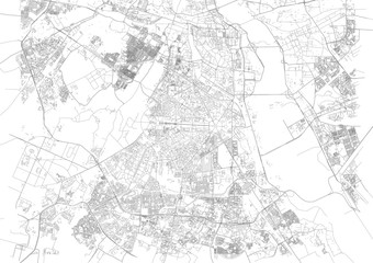 Fototapeta na wymiar Cartina di Nuova Delhi, vista satellitare, città, India. Strade della città. Capitale
