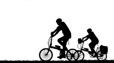 Fototapeta premium Sylwetka przyjaciela grupy i rower relaksujący na białym tle
