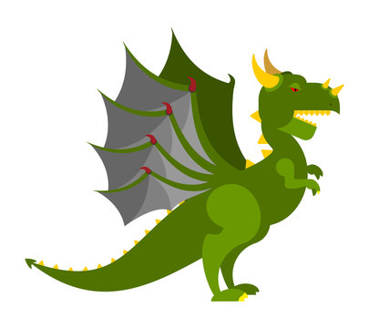 Green Dragon isolated. Mythical Monster with wings. Terrible huge beast. Vector illustration