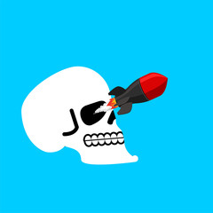 Skull and missile. Head of skeleton releases military rockets. War vector illustration