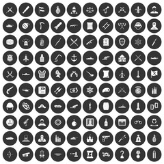 100 weapons icons set in simple style white on black circle color isolated on white background vector illustration