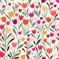 Papier Peint photo Lavable Pour elle Modèle sans couture avec des tulipes dessinées à la main