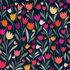 Fototapeta na wymiar Seamless pattern with hand drawn decorative tulips