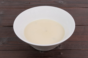 White garlic soup on a table