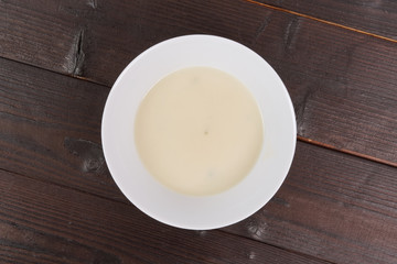 White garlic soup on a table