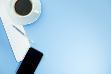 Creative flat lay photo of workspace desk