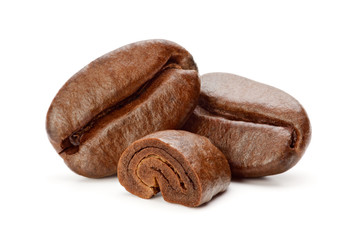 Coffee beans isolated on the white background.