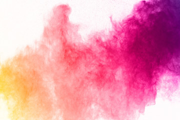 abstract powder splatted on white background,Freeze motion of color powder exploding/throwing color powder, multicolored glitter texture.