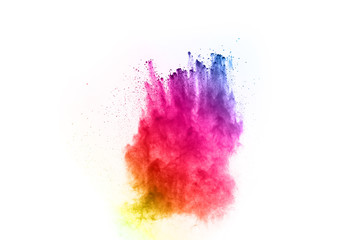 abstract powder splatted on white background,Freeze motion of color powder exploding/throwing color powder, multicolored glitter texture.