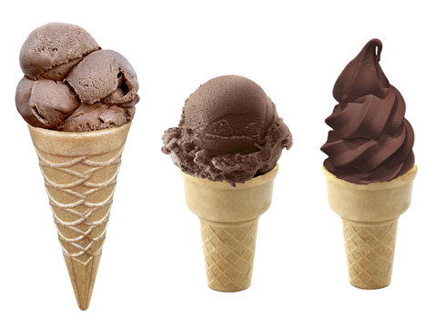 Chocolate Ice Cream In The Cone On White Background