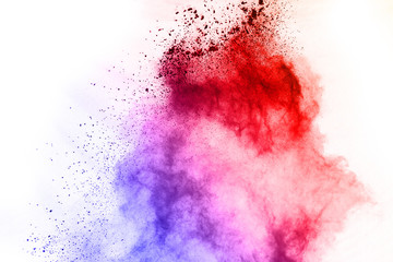 abstract powder splatted on white background,Freeze motion of color powder exploding/throwing color powder, multicolored glitter texture.