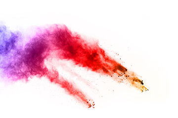abstract powder splatted on white background,Freeze motion of color powder exploding/throwing color powder, multicolored glitter texture.