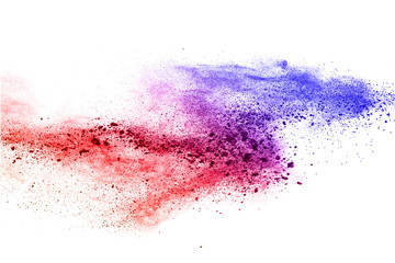 abstract powder splatted on white background,Freeze motion of color powder exploding/throwing color powder, multicolored glitter texture.