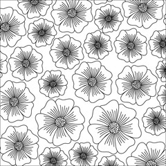tropical flowers background, black and white design. vector illustration